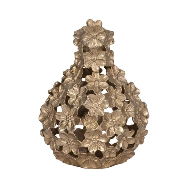 Liv & Skye 12 in. Gold Metal Cut-Out Flower Decorative Vase