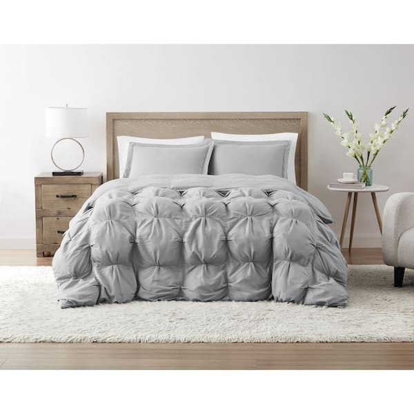 Truly Soft Oversized Puffer 3-Piece Grey Microfiber Full/Queen Comforter Set