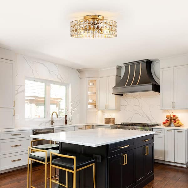 18.3 in. Indoor Vintage Gold Caged Flush Mount Ceiling Fan with Light and APP/Remote Included