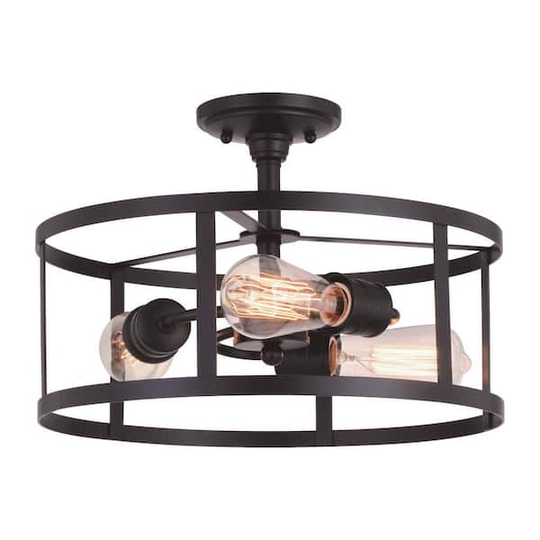 Akron 15-in W Bronze Farmhouse Round Cage Semi Flush Mount Ceiling Light