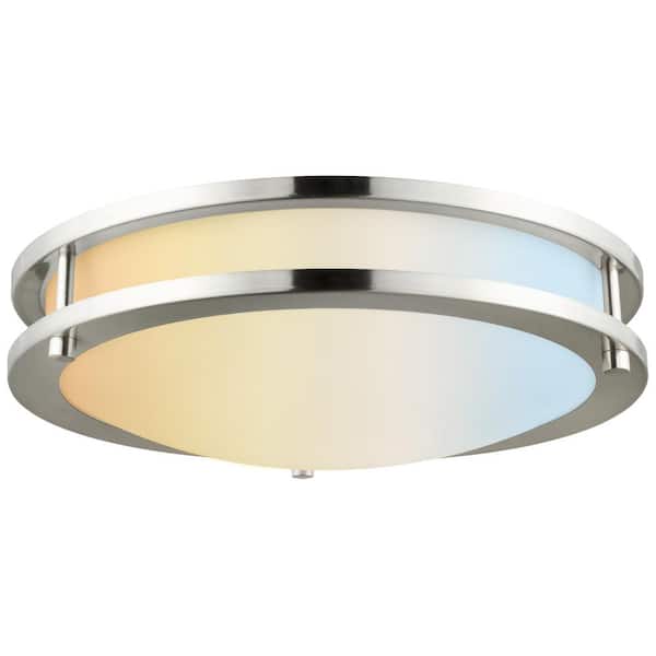 Sunlite 14 in. Brushed Nickel Color Selectable 27K/30K/35K/40K/50K Flush Mount with Frosted Acrylic Shade Integrated LED 1-Pack