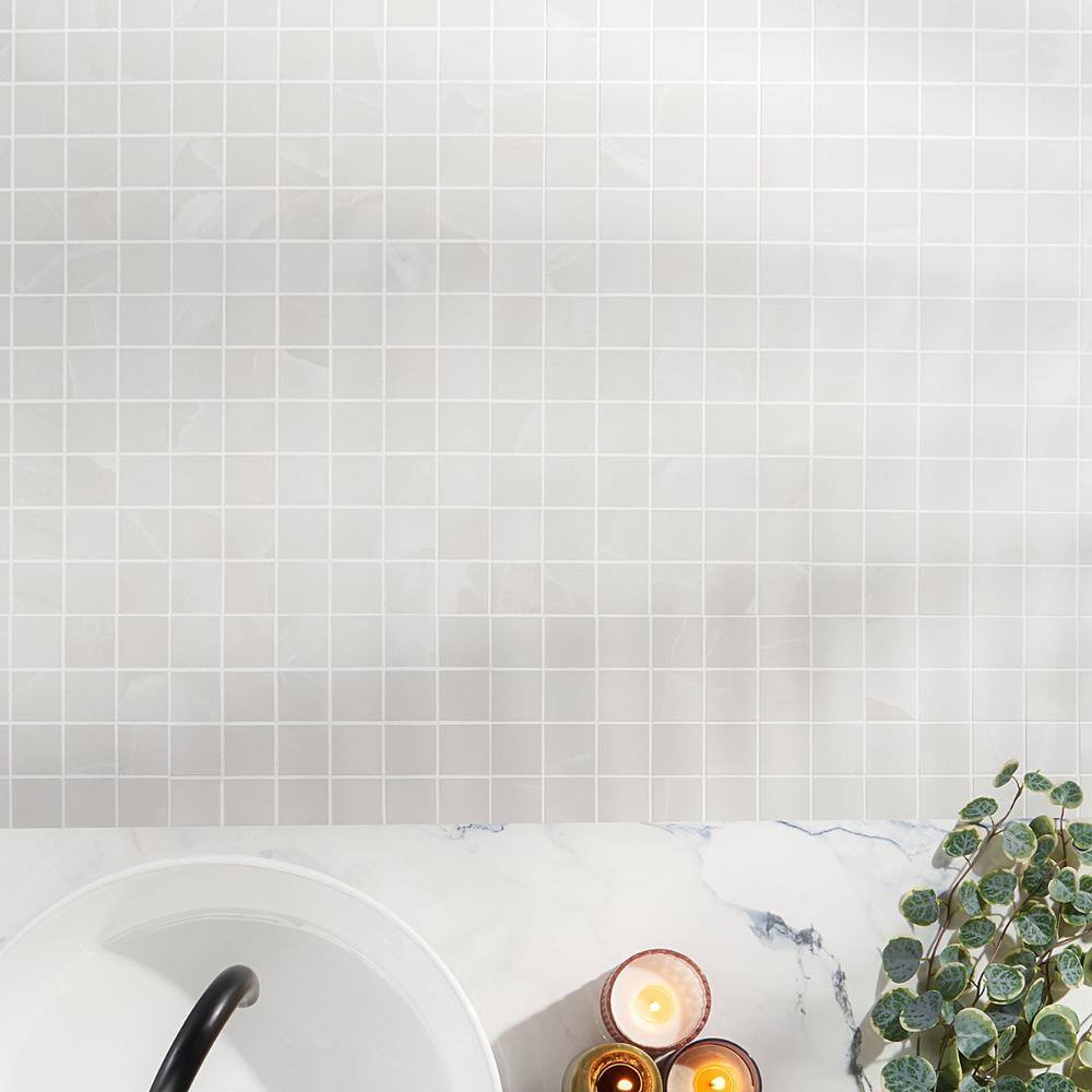 Aztec Onyx Bianco Matte Porcelain Mosaic Tile 12-in x 12-in