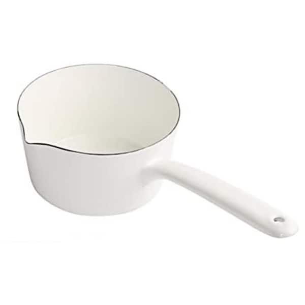 1.2 Quart Enamel Stock Pot with Pour Spouts, Nonstick Milk Pan, Butter Warmer, Boiling Porridge Soup Pots, White