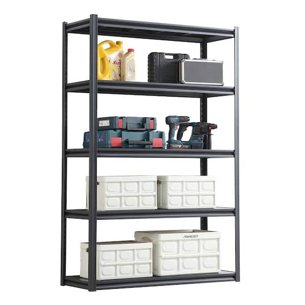 5 Tiers Steel Heavy Duty Adjustable Garage Storage Shelving Unit in Black (47.2 in. W x 72 in. H x 17.7 in. D), Solid