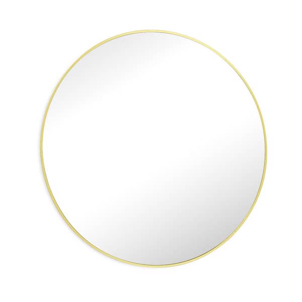 HOMLUX 30 in. W x 30 in. H Round Framed Wall Bathroom Vanity Mirror in Gold Decorative Modern Rust-Resistant Metal Frame
