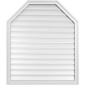 36 in. x 42 in. Octagonal Top Surface Mount PVC Gable Vent: Functional with Brickmould Frame