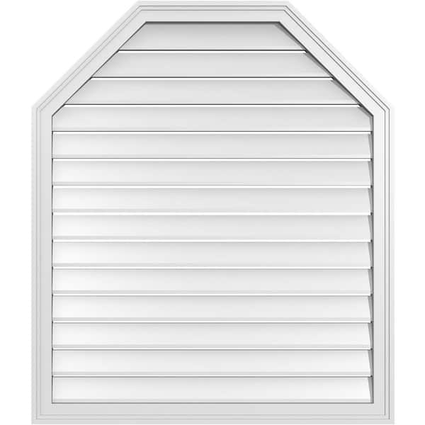 Ekena Millwork 36 in. x 42 in. Octagonal Top Surface Mount PVC Gable Vent: Functional with Brickmould Frame
