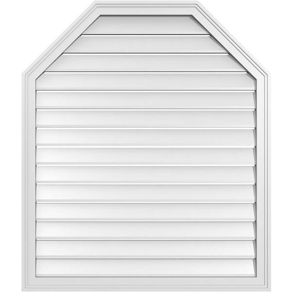 Ekena Millwork 36 in. x 42 in. Octagonal Top Surface Mount PVC Gable Vent: Functional with Brickmould Frame