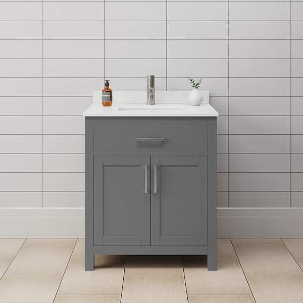 Wyndham Collection Beckett 30 in. W x 22 in. D x 35 in. H Single Sink Bathroom Vanity in Dark Gray with Carrara Cultured Marble Top