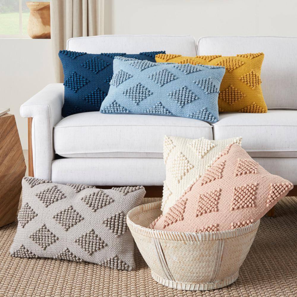 Light Gray Geometric Textured Cotton-Poly Lumbar Throw Pillow
