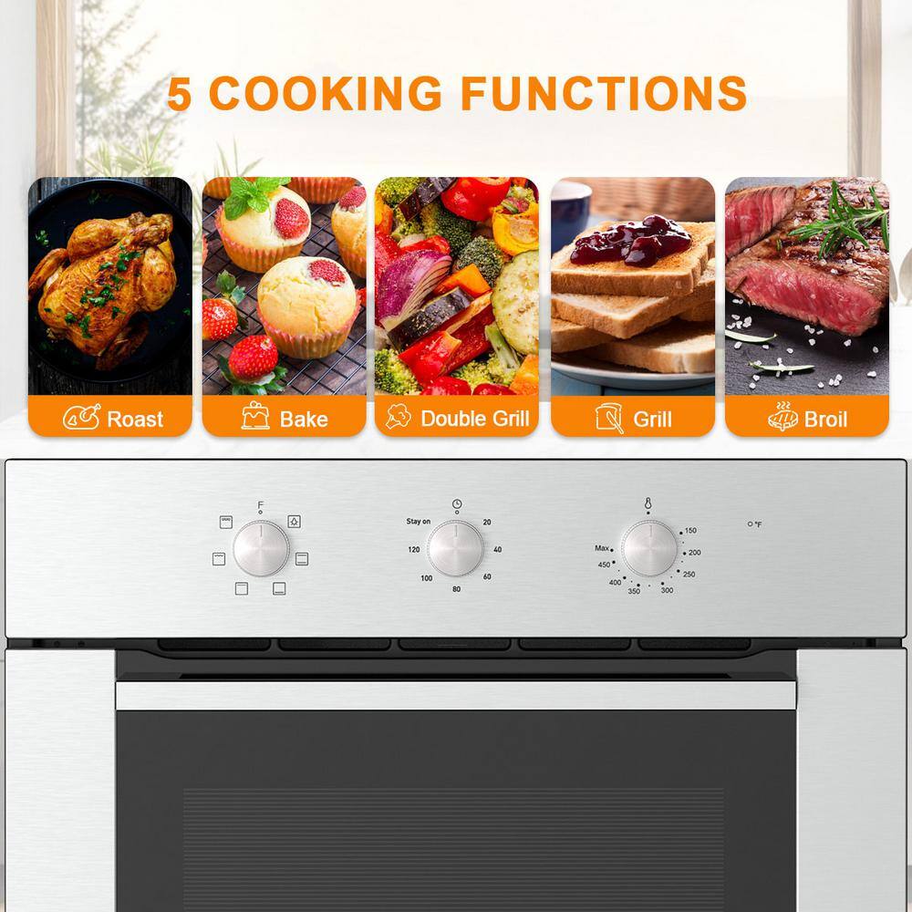 24" Stainless Steel Electric Single Wall Oven with 6 Cooking Functions