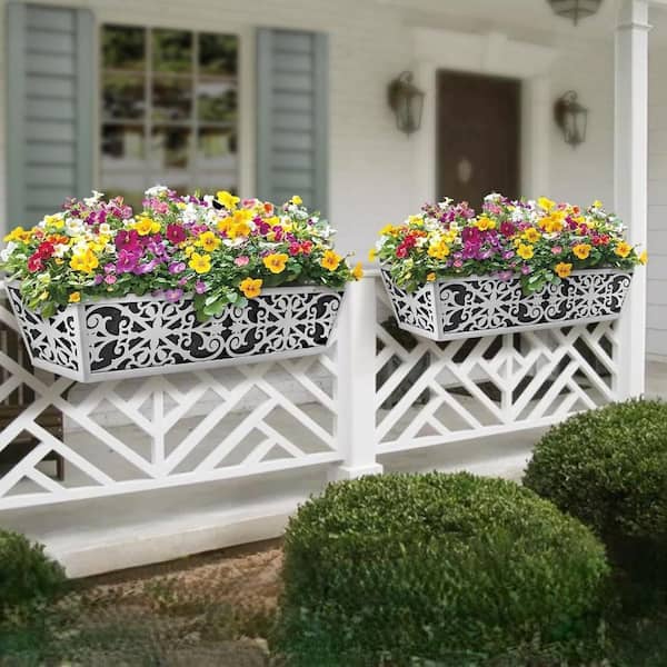 Unbranded 24 in. L Gray Metal Outdoor Plants Deck Railing Planters,  (2-Pack) HPF74TC7QP