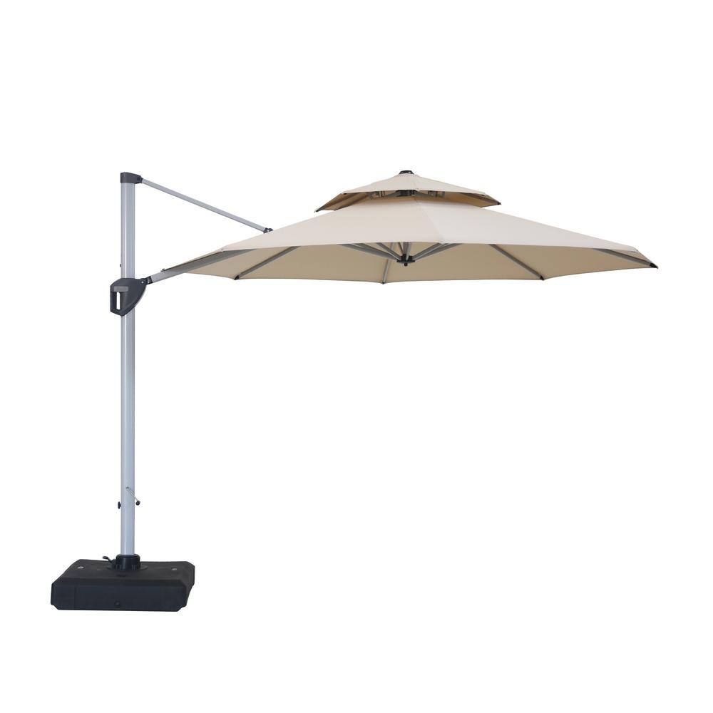 Clihome 10 ft. Outdoor Beige Patio Cantilever Umbrella with Base