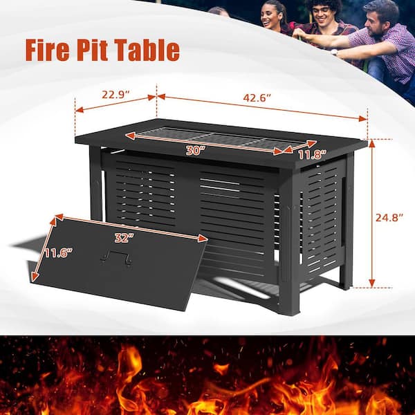 8-Piece Outdoor Patio Rattan Sofa Furniture Set with 43 in. Fire Pit Table, Black Rattan and Blue Cushions