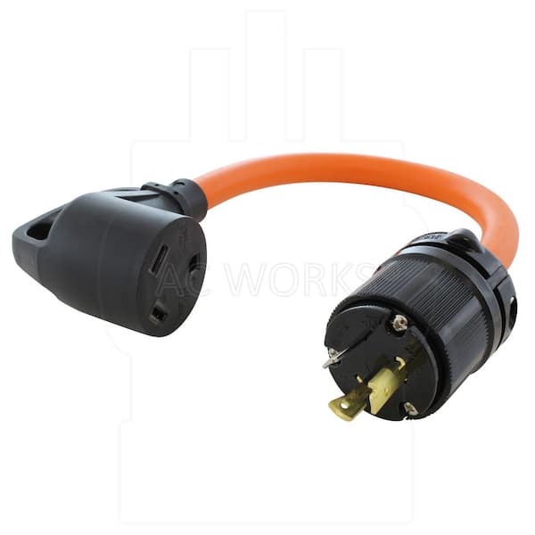 AC WORKS AC Connectors 1.5 ft. 10/3 L5-20P 20 Amp 3-Prong Locking Plug to 30 Amp RV Generator Adapter