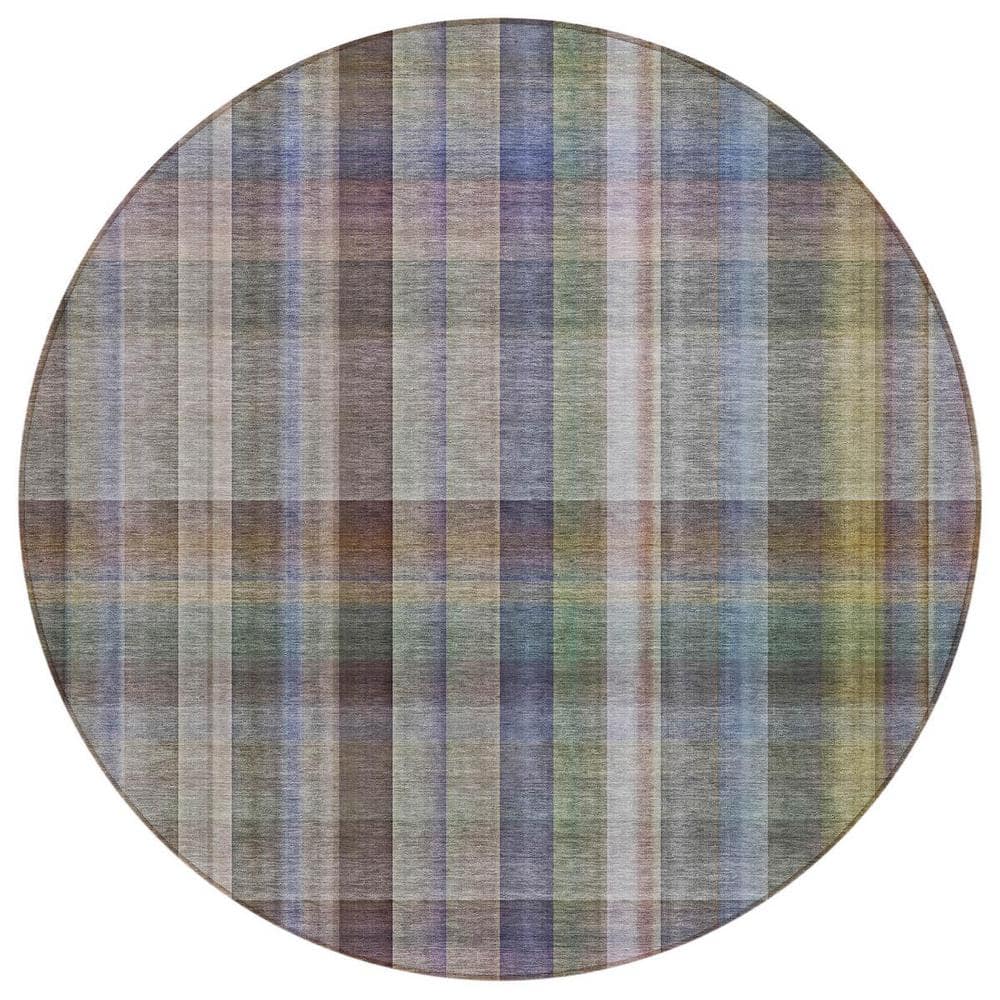 Gray 8 ft. Round Woven Plaid Polyester Round Indoor/Outdoor Area Rug price history on PriceWatchPro