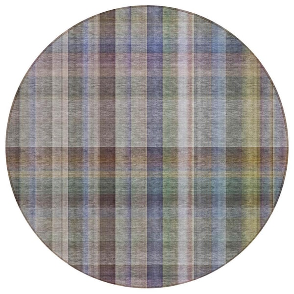 8' Grey Teal Machine Woven Uv Treated Marble Indoor Outdoor Round Area Rug