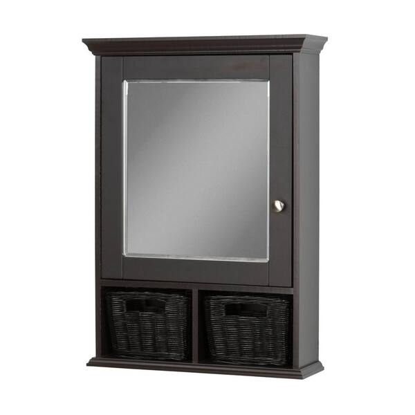 Zenith 21 in. x 29 in. Mirrored Surface Mount Medicine Cabinet with Wicker Baskets in Espresso