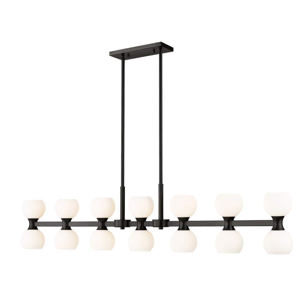 Artemis 14-Light Matte Black Island Chandelier Light with Matte Opal Glass 