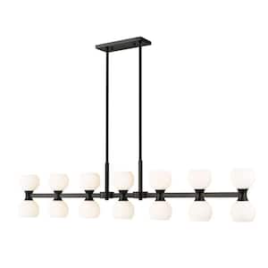 Artemis 14-Light Matte Black Island Chandelier Light with Matte Opal Glass Shade with No Bulbs Included