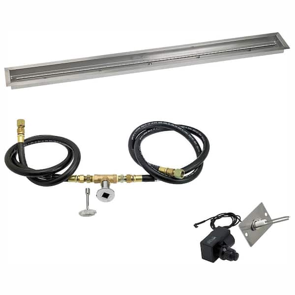 American Fire Glass 72 in. x 6 in. Linear Stainless Steel Drop-In Fire Pit Pan with Spark Ignition Kit - Natural Gas