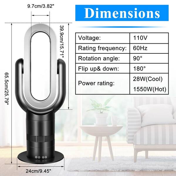 Edendirect 26 in. Space Heater Bladeless Tower Fan, Heater and Coolingn  Combo, with Remote Control, for Home Air Conditioner-Black DHS0RA0823005 -  The Home Depot