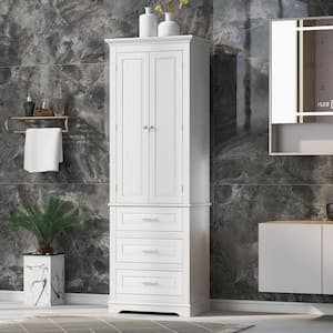 24 in. W x 16 in. D x 70 in. H White Wood Freestanding Linen Cabinet with Adjustable Shelves in White