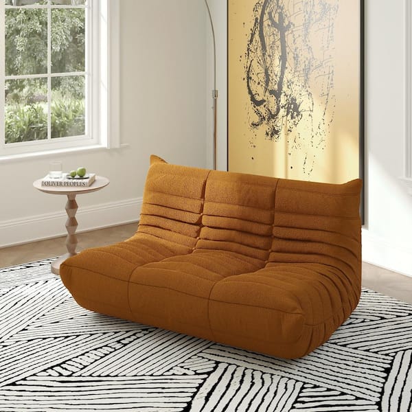 Brown Teddy Velvet Polyester 53 in. Fireside Lazy Sofa Bean Bag Chair Rebound Sponge Lounge Floor Sofa for Apartment