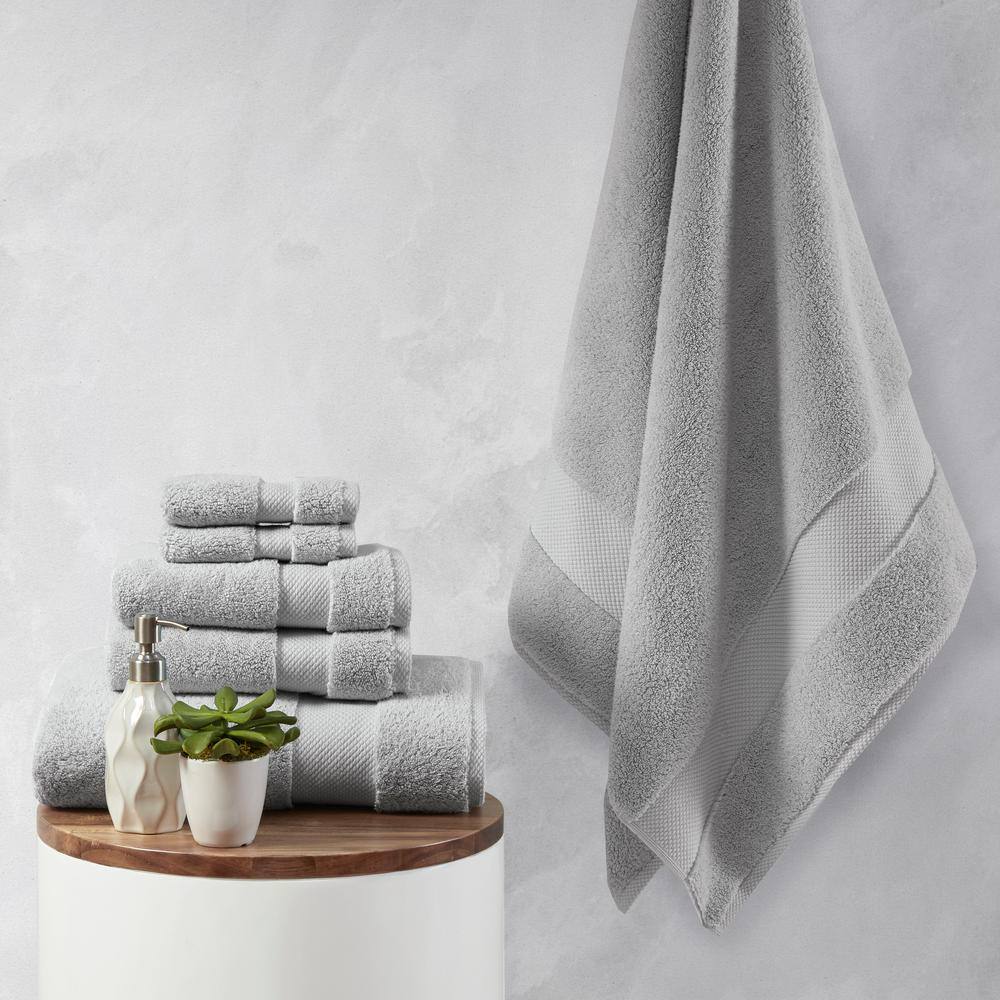 Oversized Soft Plush Gray Cotton Hand Towel Set