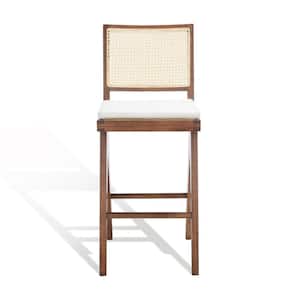 Colette Rattan 44.4 in. Walnut Ash Wood Barstools with Linen