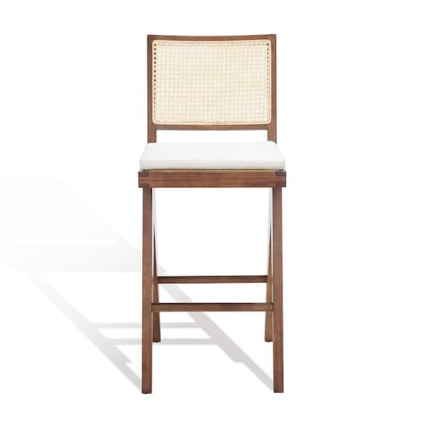 SAFAVIEH Colette Rattan 44.4 in. Walnut Ash Wood Barstools with Linen