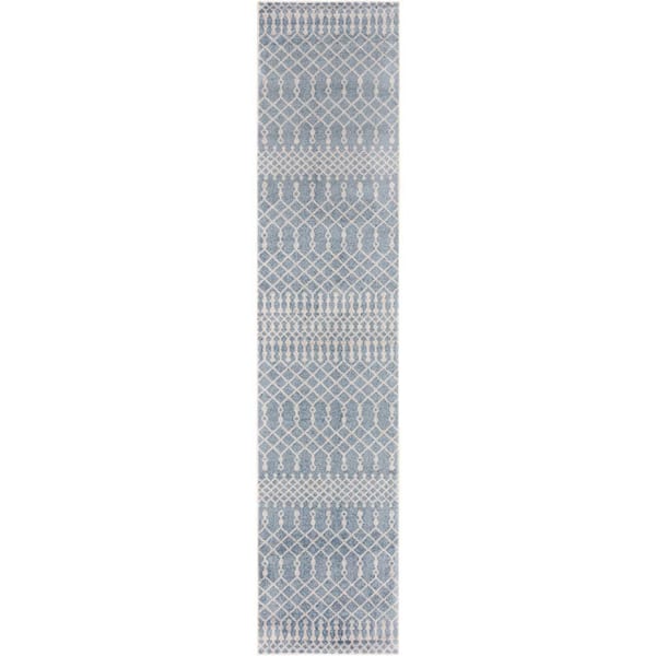 Nourison Astra Machine Washable Blue 2 ft. x 10 ft. Moroccan Transitional Runner Area Rug