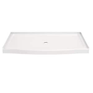 Classic 500 Curve 60 in. L x 32 in. W Alcove Shower Pan Base with Center Drain in High Gloss White