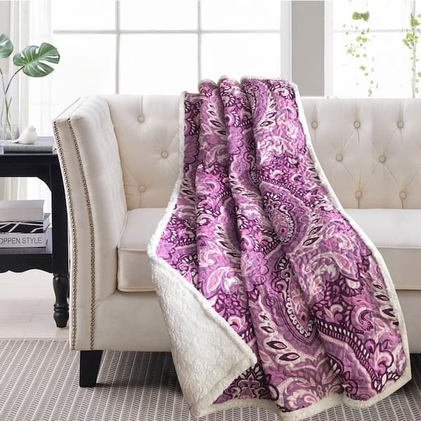Harper Lane Felicity Plum Purple Microfiber Sherpa Throw Blanket