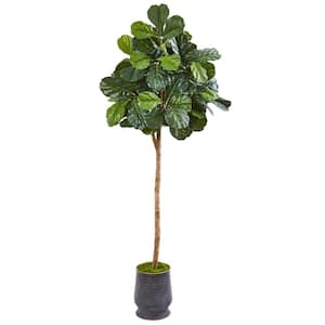 80 in. Fiddle Leaf Fig Artificial Tree in Ribbed Metal Planter