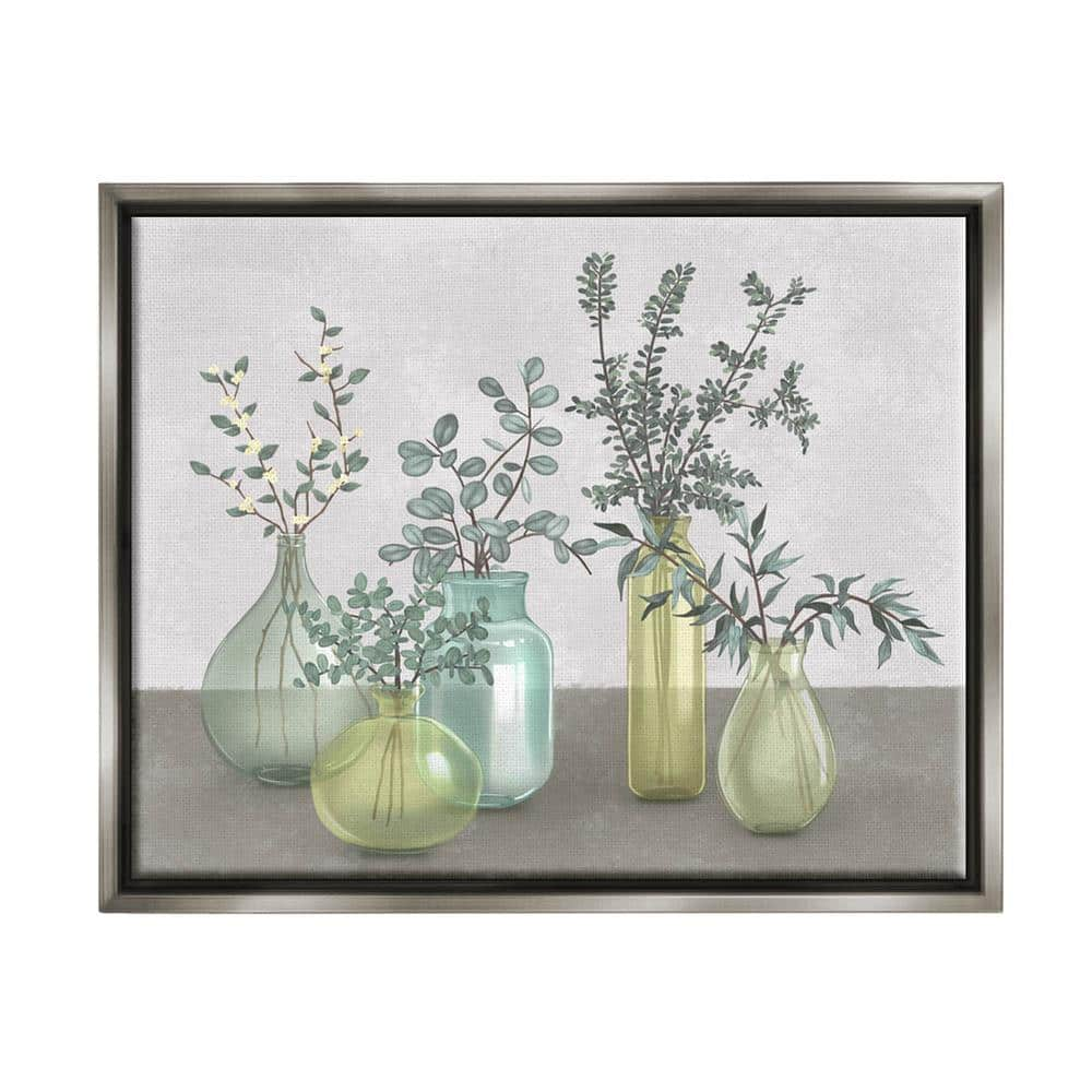 The Stupell Home Decor Collection Plants In Vases Neutral Grey Design by  Ziwei Li Floater Frame Nature Wall Art Print 31 in. x 25 in.  aa-381_ffl_24x30