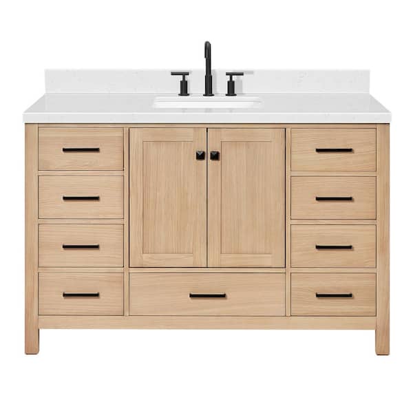 Cambridge 54 in. W x 22 in. D x 36 in. H Single Rectangle Sink Bath Vanity in Oak with Carrara White Quartz Top