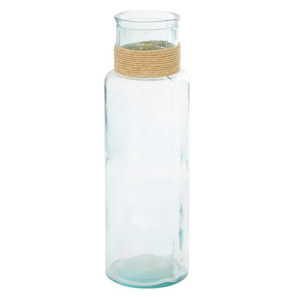 Spanish Coastal Clear Glass 18" Vase with Rattan Detail