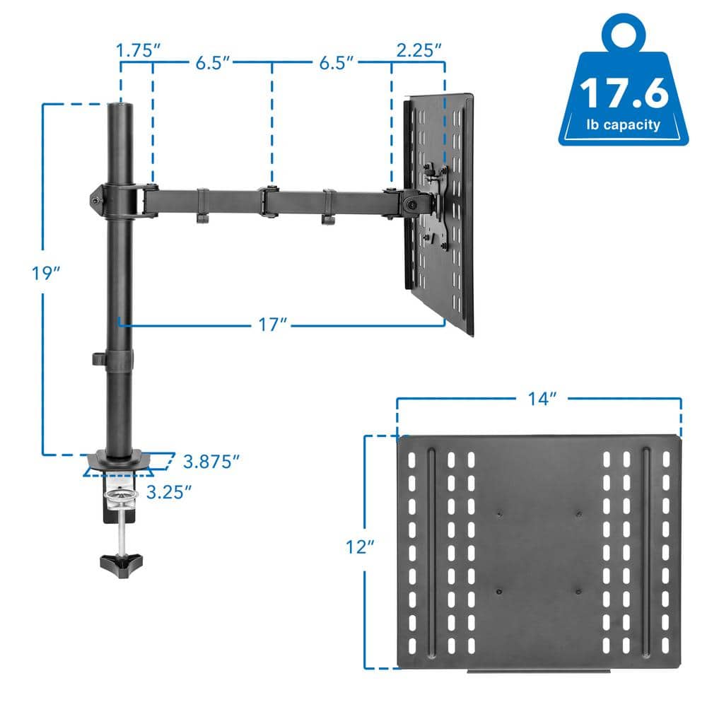 Black Adjustable Laptop Desk Mount with Vented Tray