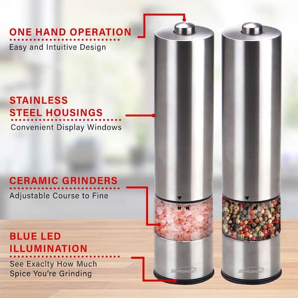 BRENTWOOD Stainless Steel Electric Salt & Pepper Adjustable