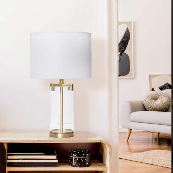 Edison 26.5" White Drum Shade Glass Table Lamp with Gold Accents