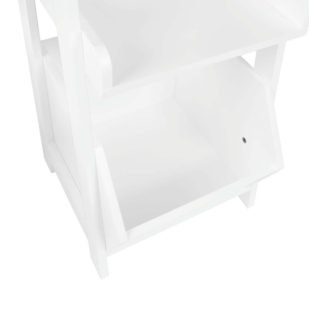 White MDF 4-Tier Kids Ladder Shelf with Storage Bin