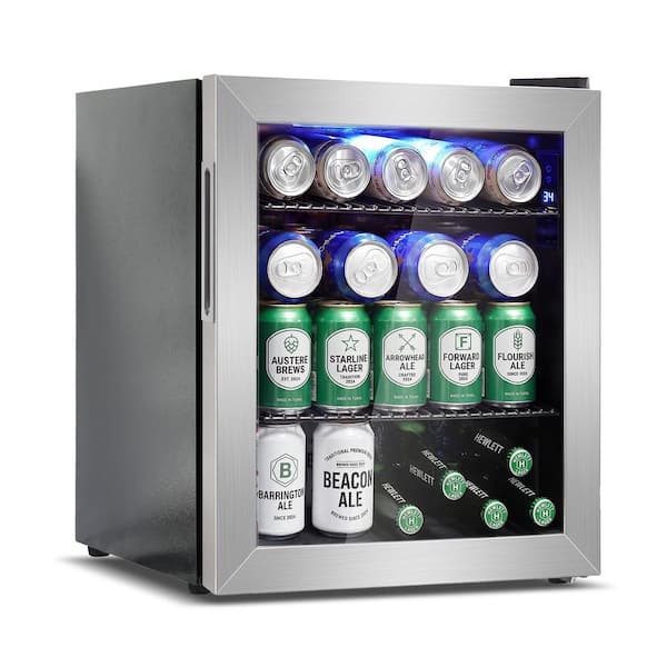 1.4 cu. ft. Mini Beverage Refrigerator, 45-Can Capacity, Countertop, Glass Door, Adjustable Shelf, Stainless Steel