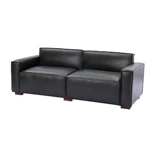 Inachus 78 in.W Square Arm Genuine Leather Modular Straight Sofa in Black