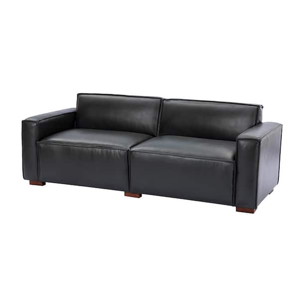 JAYDEN CREATION Inachus 78 in.W Square Arm Genuine Leather Modular Straight Sofa in Black