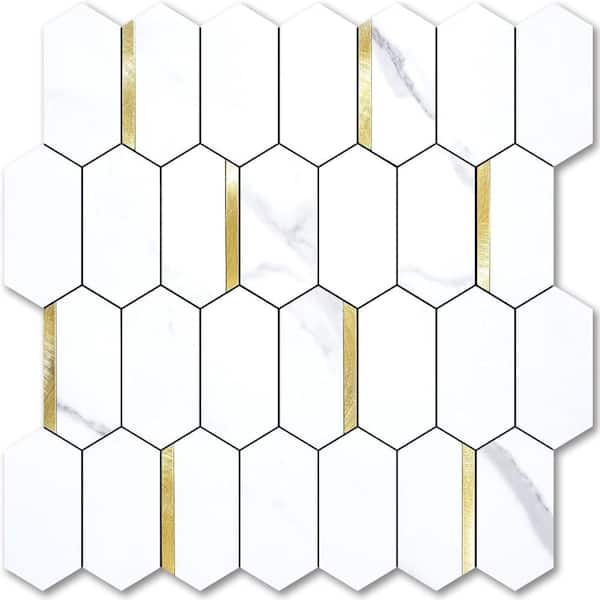 12.4 x 12 Inch Long Hexagon Peel and Stick Backsplash Tile - 10 Sheets for Kitchen and Bathroom