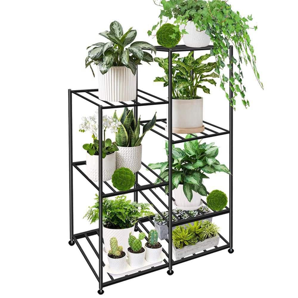 Dyiom 30 in. Tall Outdoor Black Metal Plant Stand Rustproof Heavy