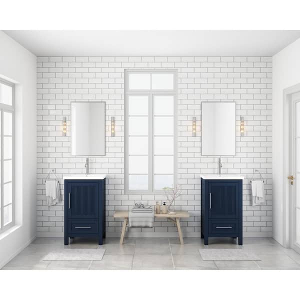 Elorae 20 in. W x 15.55 in. D x 35 in. H Single Sink Bath Vanity in Navy Blue Finish with White Ceramic Top
