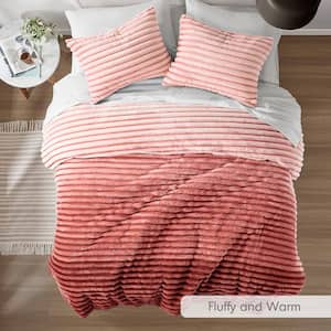 Avril 3-Piece Blush Ombre Polyester King/Cal King Fluffy Ribbed Plush Comforter Set