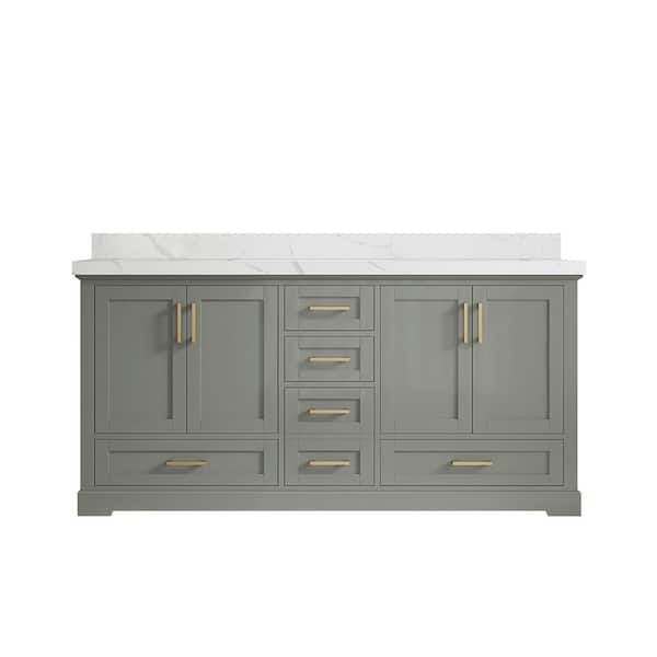 Willow Collections Boston 72 in. W x 22 in. D x 36 in . H Double Sink Bath Vanity in Evergreen with 2" Calacatta Quartz Top